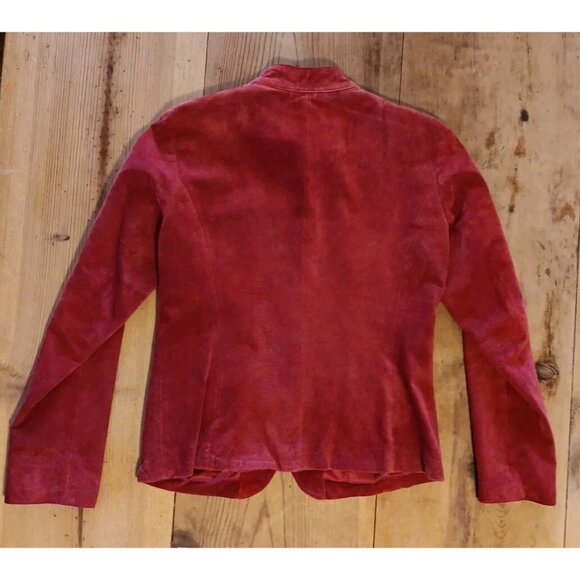 Vtg Liz Claiborne Women Petite S Red Suede Jacket Blazer Button Down Mock Collar - Picture 6 of 7